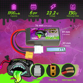 Lot de 2 batteries Lipo Ovonic Rebel 2.0 130C 6S 1100mAh 22,2V avec prise XT60 pour FPV Racing